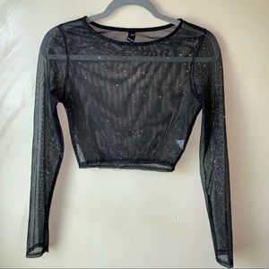 Long Sleeve Sparkly Black Crop Top